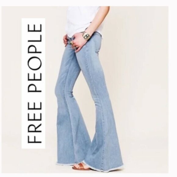 Free People Bell Bottom Flare Jeans Size 27 , 33' TALL - Picture 1 of 13